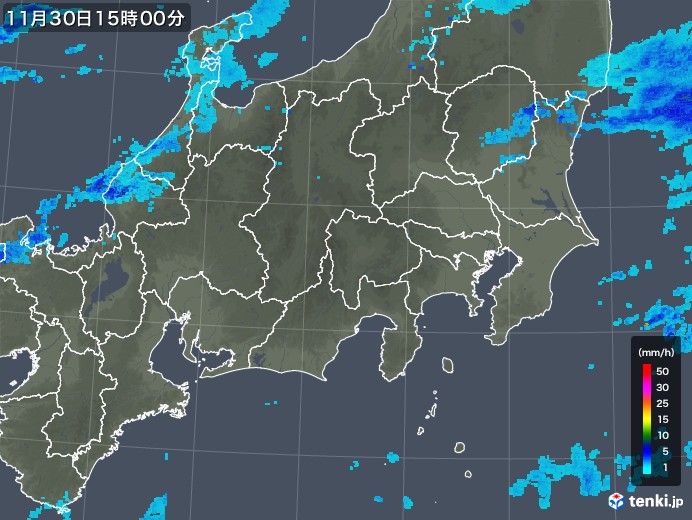 関東・甲信地方の雨雲レーダー(2017年11月30日)