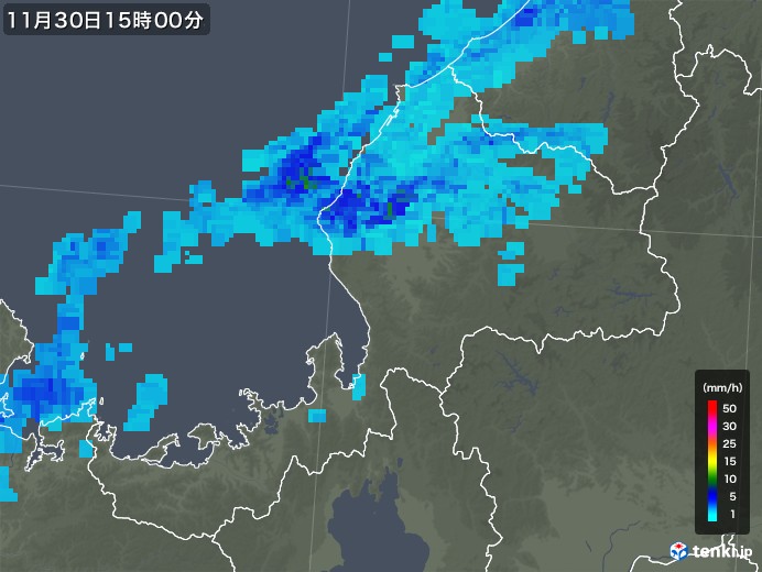 福井県の雨雲レーダー(2017年11月30日)