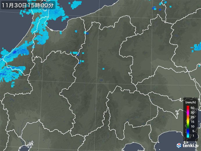 長野県の雨雲レーダー(2017年11月30日)