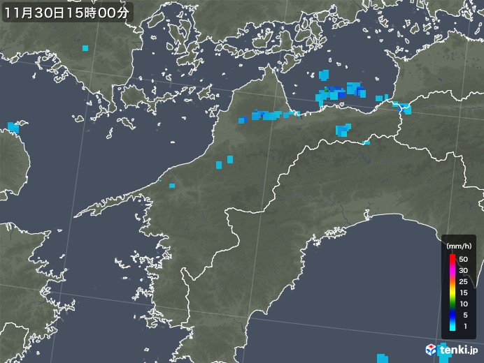 愛媛県の雨雲レーダー(2017年11月30日)