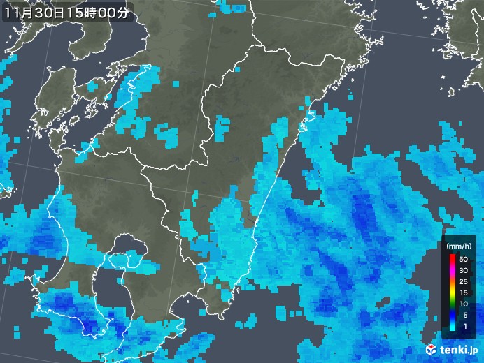 宮崎県の雨雲レーダー(2017年11月30日)