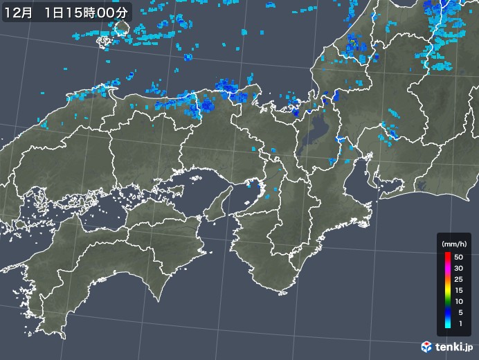 近畿地方の雨雲レーダー(2017年12月01日)