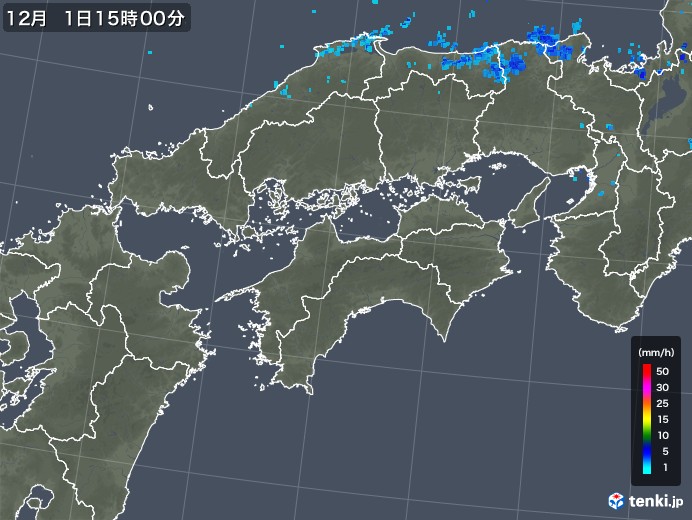 四国地方の雨雲レーダー(2017年12月01日)