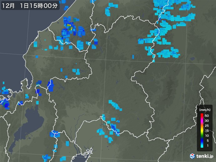 岐阜県の雨雲レーダー(2017年12月01日)