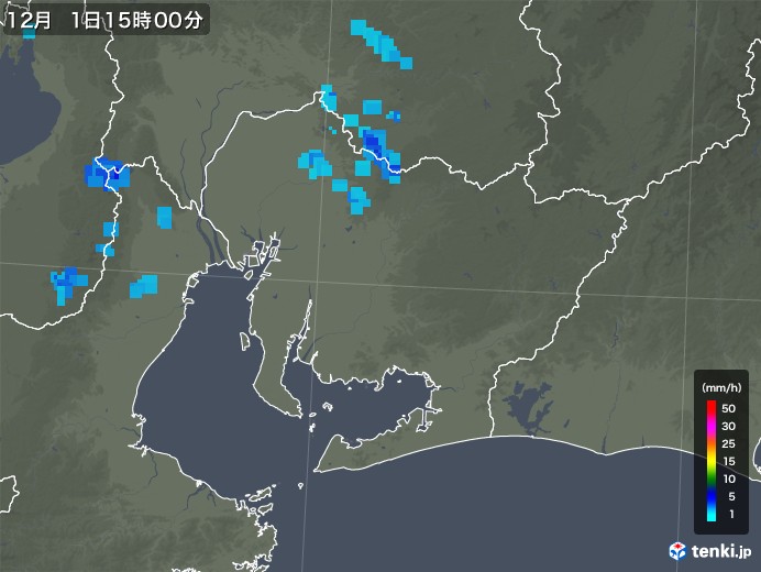 愛知県の雨雲レーダー(2017年12月01日)