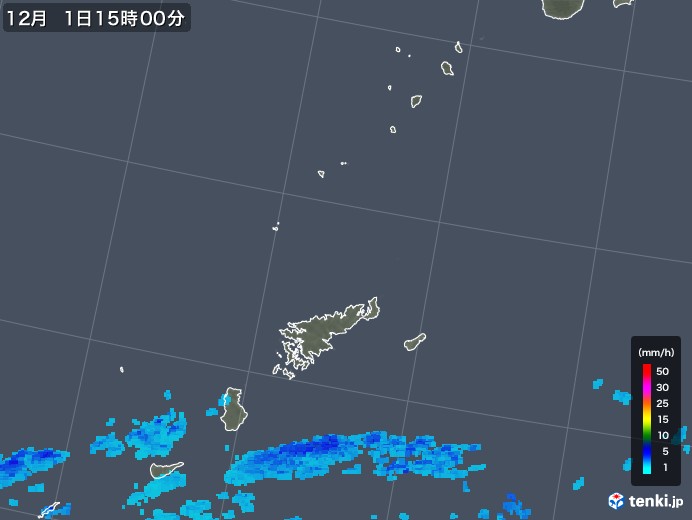 奄美諸島(鹿児島県)の雨雲レーダー(2017年12月01日)