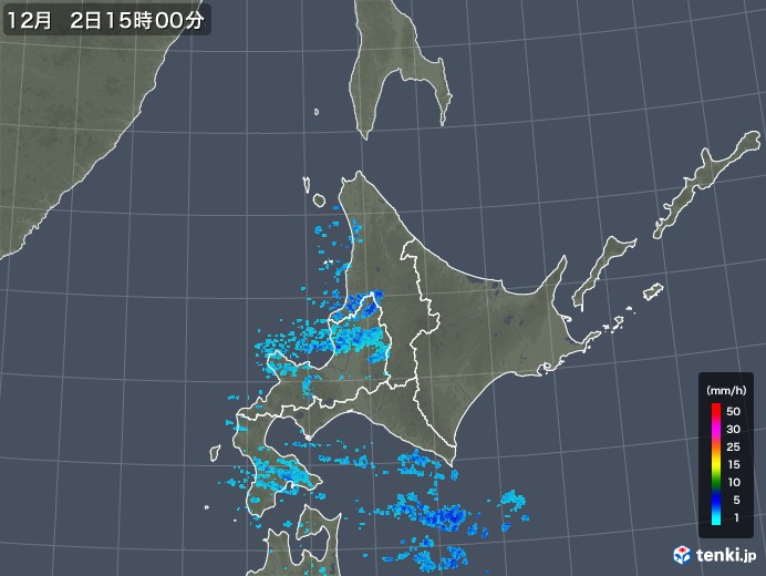 北海道地方の雨雲レーダー(2017年12月02日)