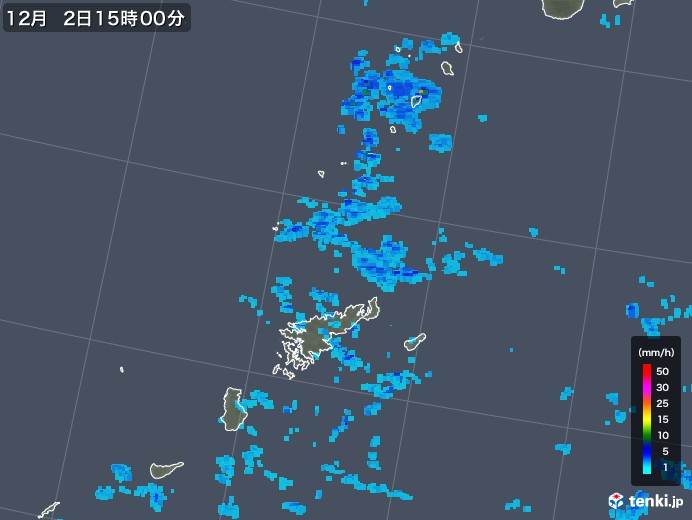 奄美諸島(鹿児島県)の雨雲レーダー(2017年12月02日)