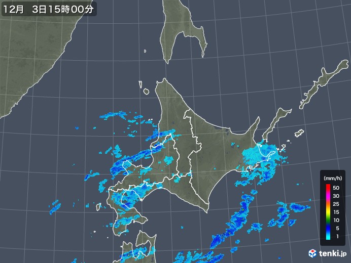 北海道地方の雨雲レーダー(2017年12月03日)