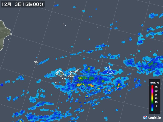 宮古・石垣・与那国(沖縄県)の雨雲レーダー(2017年12月03日)