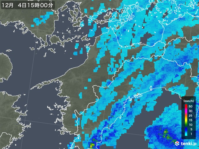 愛媛県の雨雲レーダー(2017年12月04日)