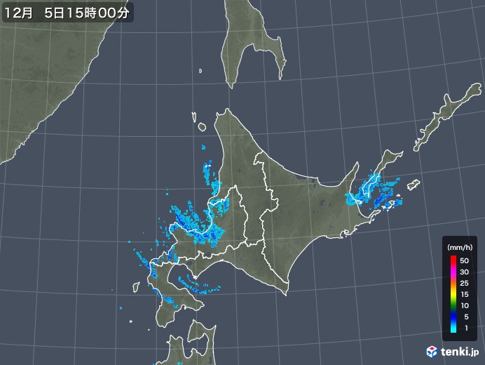 北海道地方の雨雲レーダー(2017年12月05日)