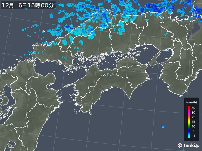 四国地方の雨雲レーダー(2017年12月06日)