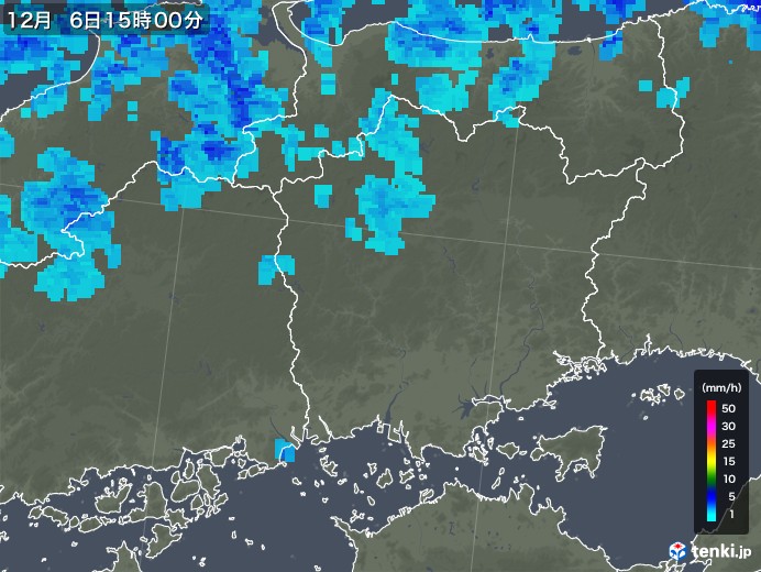 岡山県の雨雲レーダー(2017年12月06日)