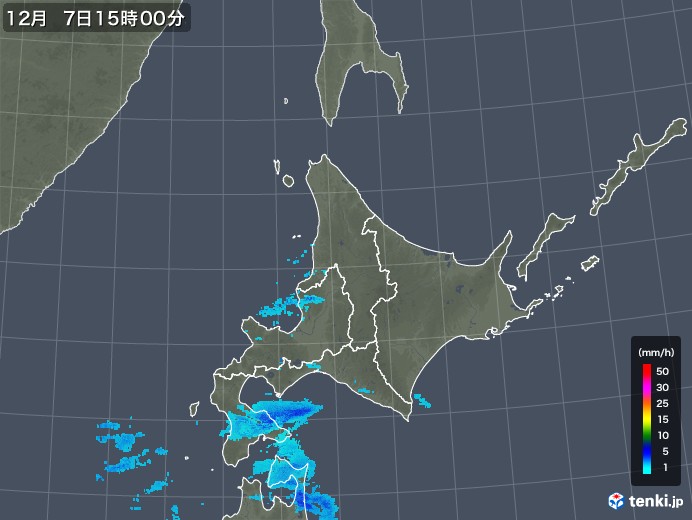 北海道地方の雨雲レーダー(2017年12月07日)