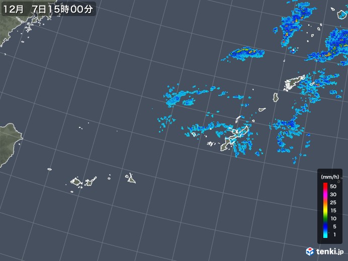 沖縄地方の雨雲レーダー(2017年12月07日)
