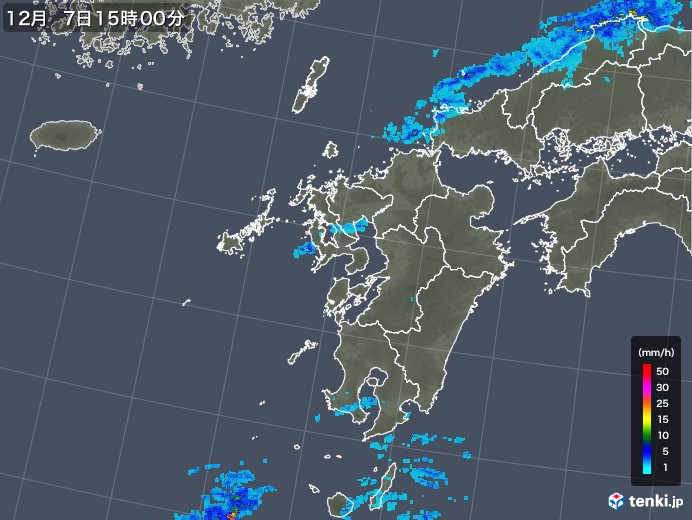 九州地方の雨雲レーダー(2017年12月07日)