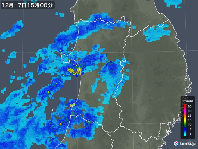 秋田県の雨雲レーダー(2017年12月07日)