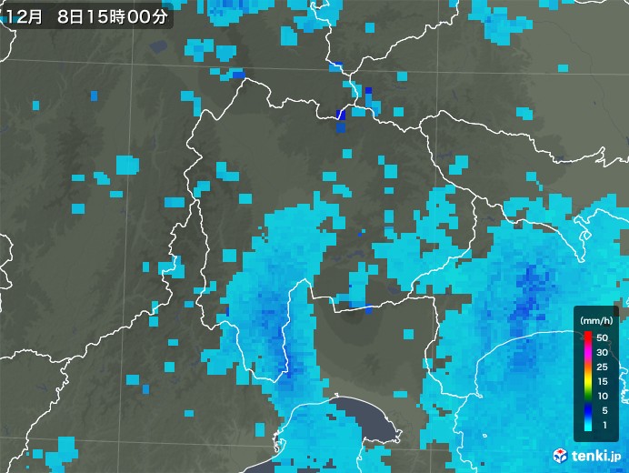 山梨県の雨雲レーダー(2017年12月08日)