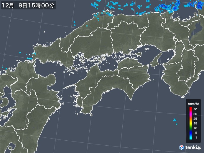 四国地方の雨雲レーダー(2017年12月09日)