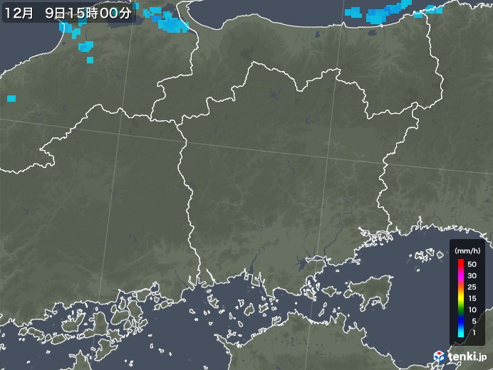 岡山県の雨雲レーダー(2017年12月09日)