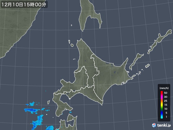 北海道地方の雨雲レーダー(2017年12月10日)