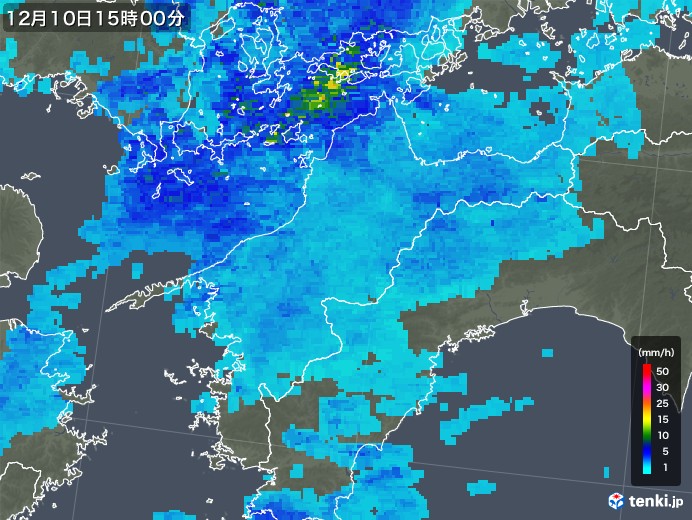 愛媛県の雨雲レーダー(2017年12月10日)