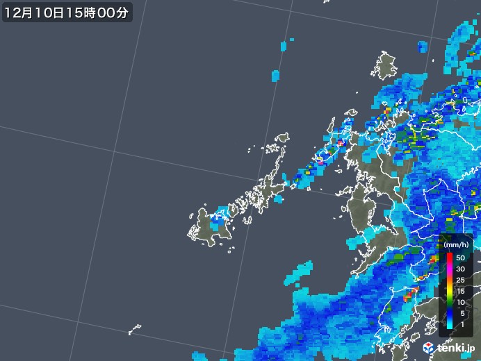 五島列島(長崎県)の雨雲レーダー(2017年12月10日)
