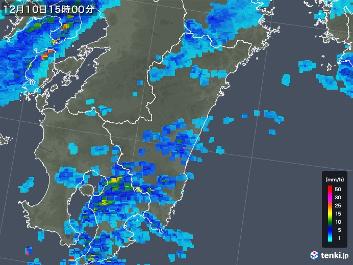 宮崎県の雨雲レーダー(2017年12月10日)