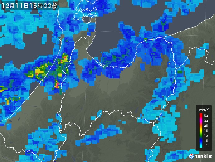富山県の雨雲レーダー(2017年12月11日)