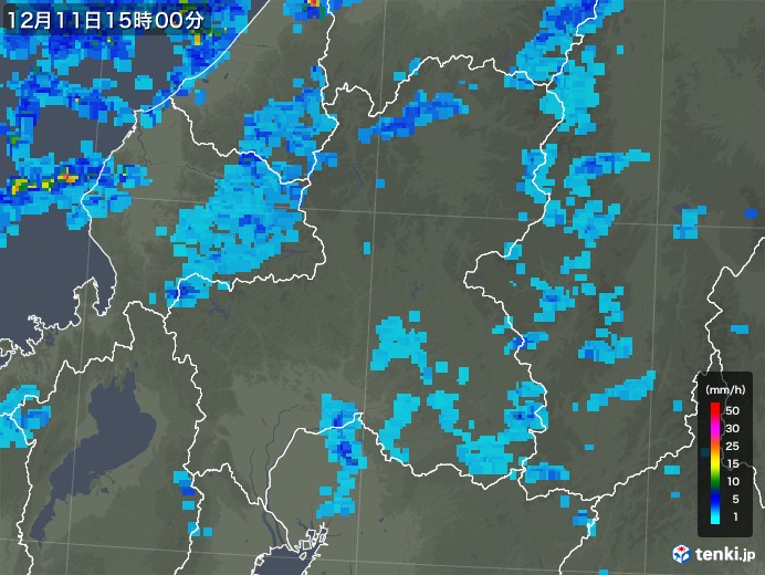 岐阜県の雨雲レーダー(2017年12月11日)