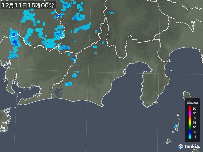 静岡県の雨雲レーダー(2017年12月11日)