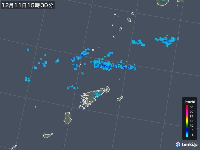 奄美諸島(鹿児島県)の雨雲レーダー(2017年12月11日)