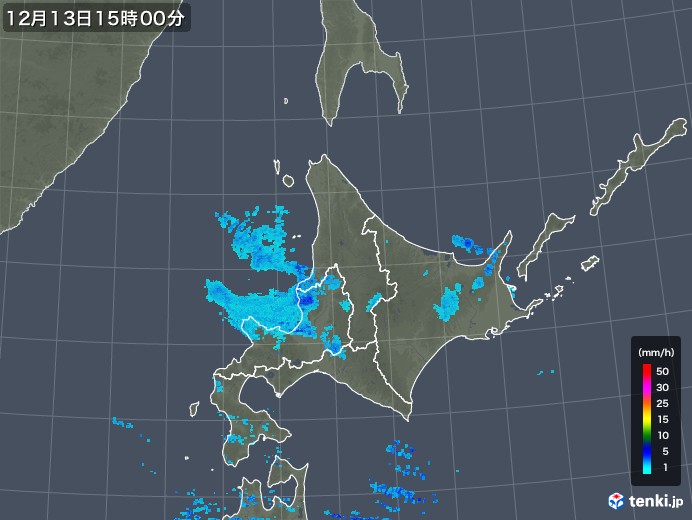 北海道地方の雨雲レーダー(2017年12月13日)