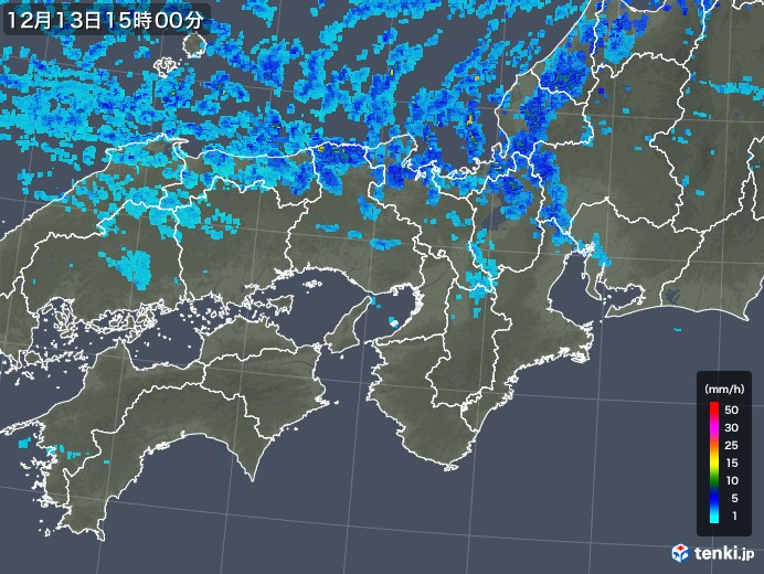 近畿地方の雨雲レーダー(2017年12月13日)