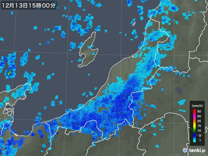 新潟県の雨雲レーダー(2017年12月13日)