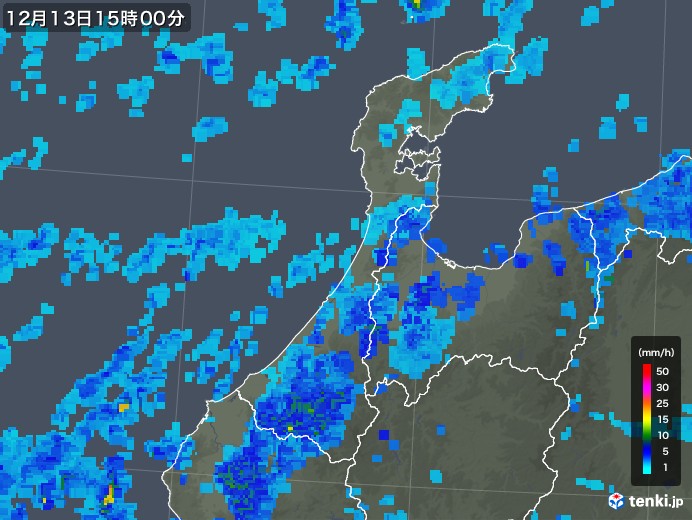 石川県の雨雲レーダー(2017年12月13日)