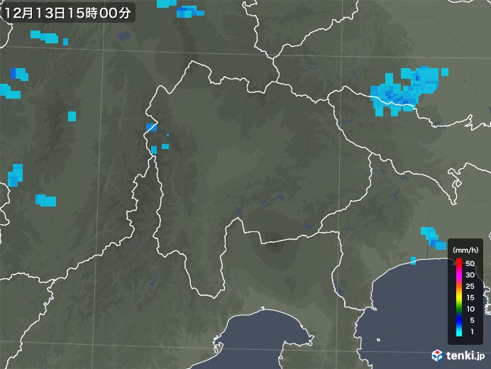 山梨県の雨雲レーダー(2017年12月13日)