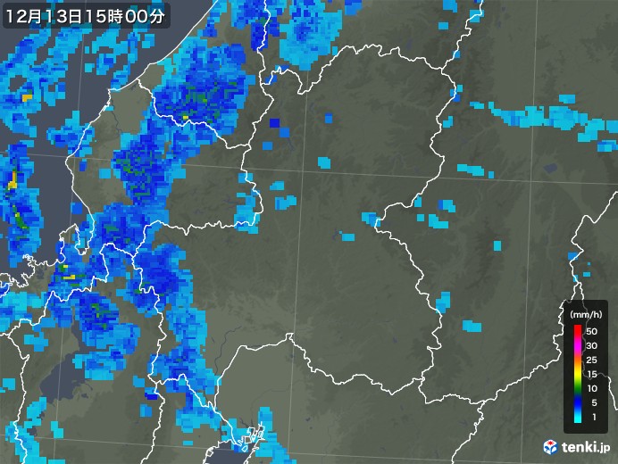 岐阜県の雨雲レーダー(2017年12月13日)