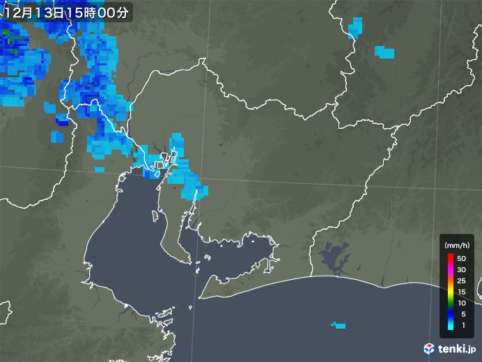 愛知県の雨雲レーダー(2017年12月13日)