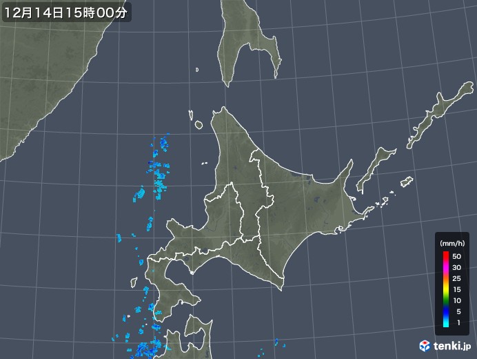 北海道地方の雨雲レーダー(2017年12月14日)