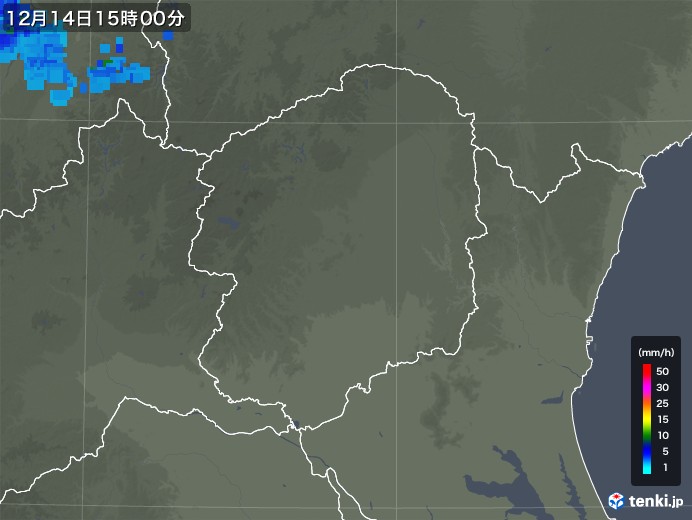 栃木県の雨雲レーダー(2017年12月14日)