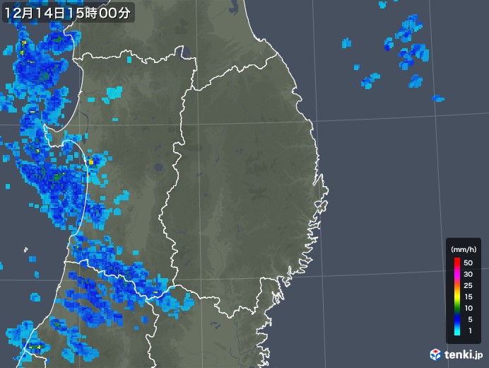 岩手県の雨雲レーダー(2017年12月14日)