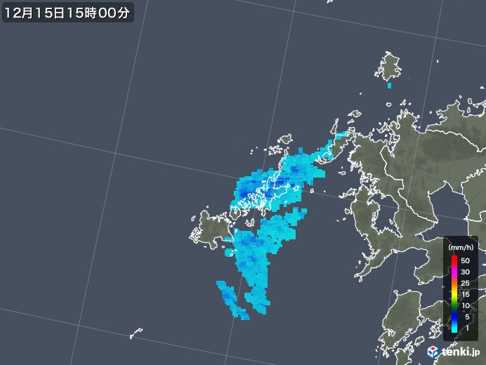五島列島(長崎県)の雨雲レーダー(2017年12月15日)