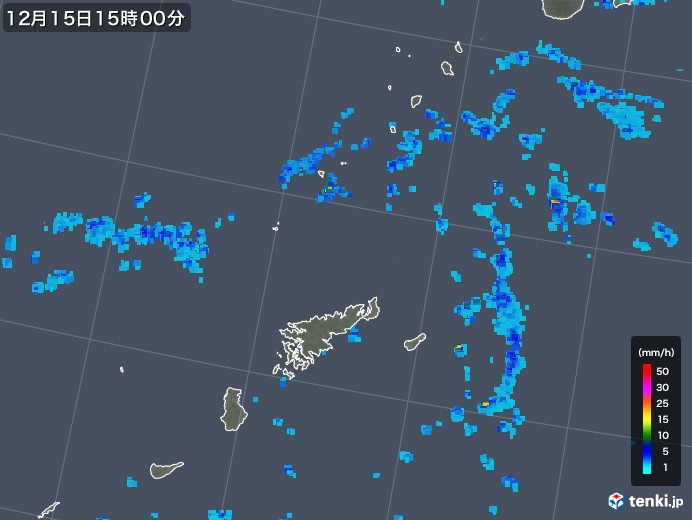 奄美諸島(鹿児島県)の雨雲レーダー(2017年12月15日)