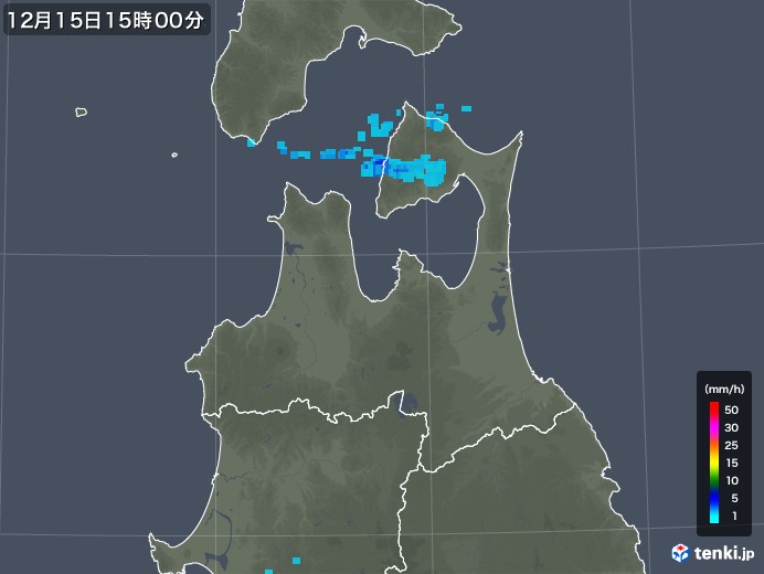 青森県の雨雲レーダー(2017年12月15日)