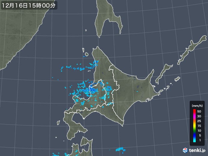 北海道地方の雨雲レーダー(2017年12月16日)