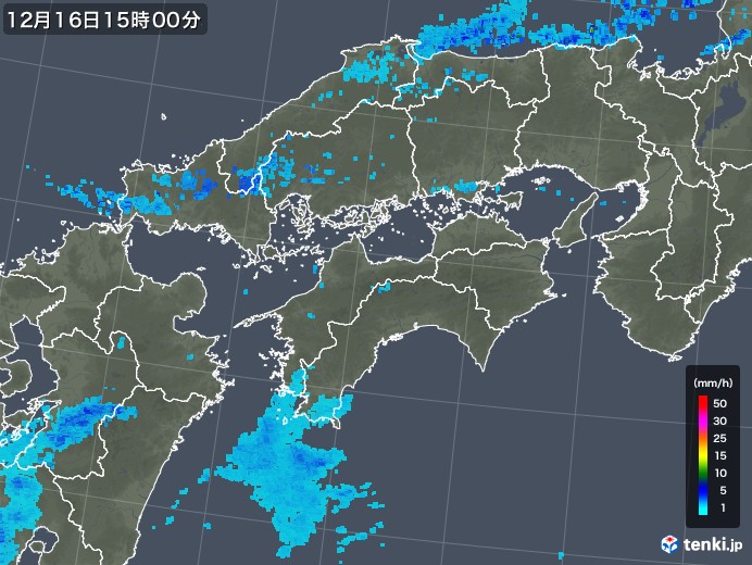 四国地方の雨雲レーダー(2017年12月16日)