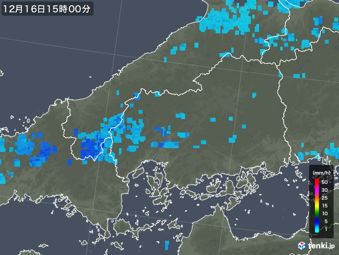 広島県の雨雲レーダー(2017年12月16日)