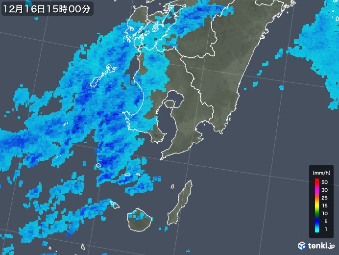 鹿児島県の雨雲レーダー(2017年12月16日)